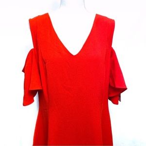 Zac & Rachel Rick Red Cold Shoulder Ruffle Sleeve Dress Size 14